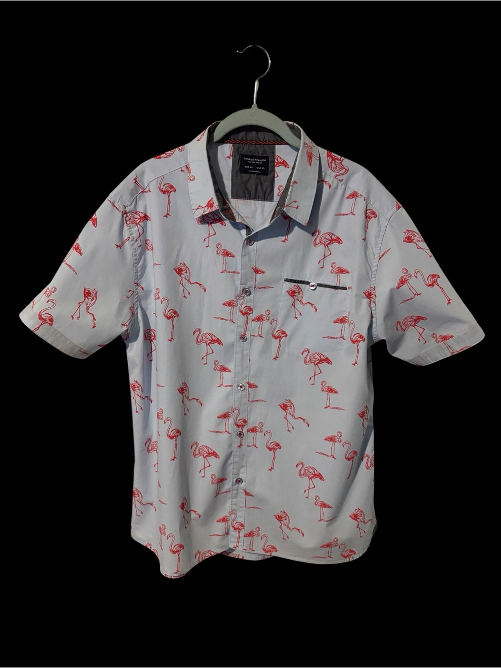 Men's Light Blue Short-Sleeve Flamingo Print Button-Down Shirt